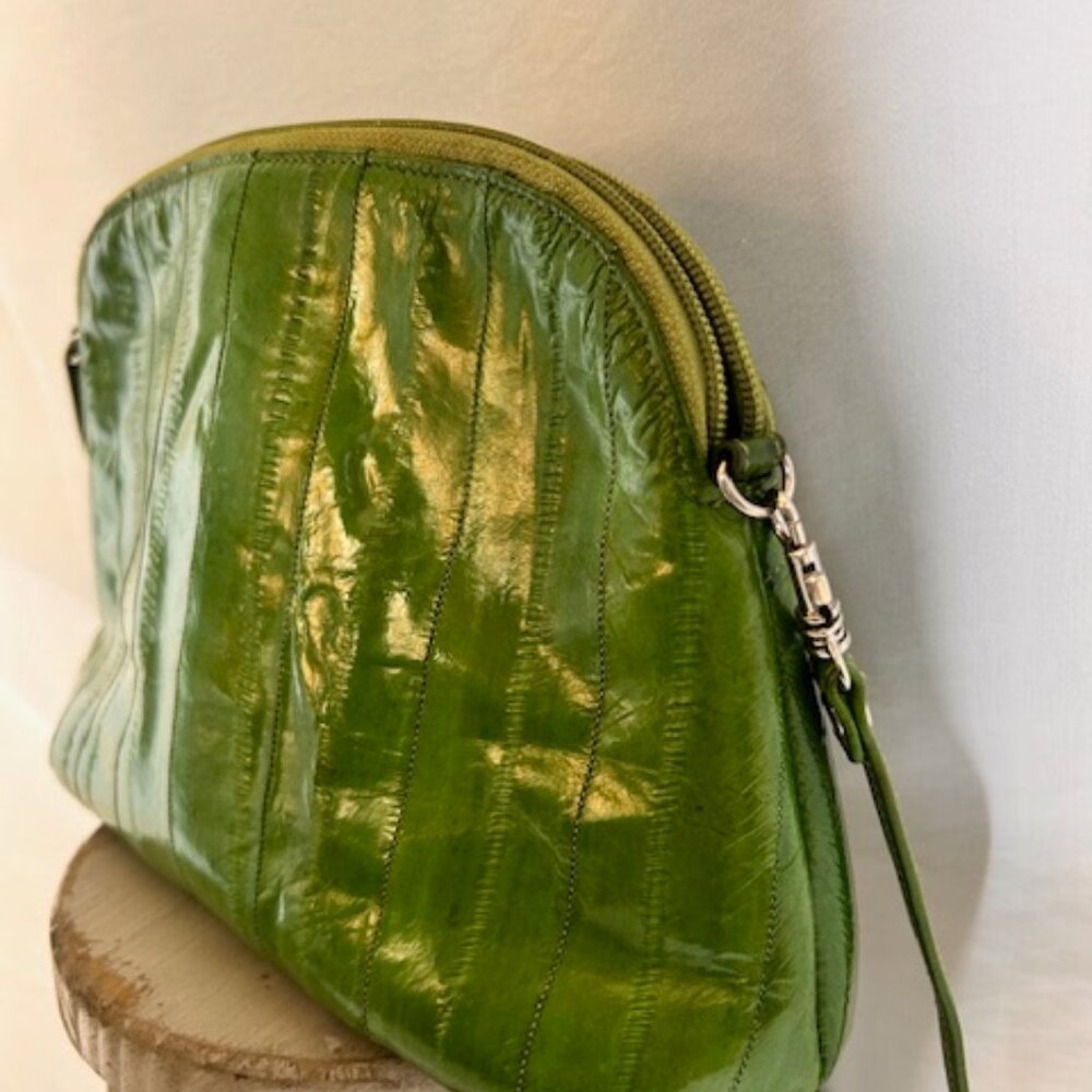 Lee Sands Vintage Eel Skin Crossbody Purse Lime Green Y2K Shoulder Bag Pop Color - Picture 9 of 14